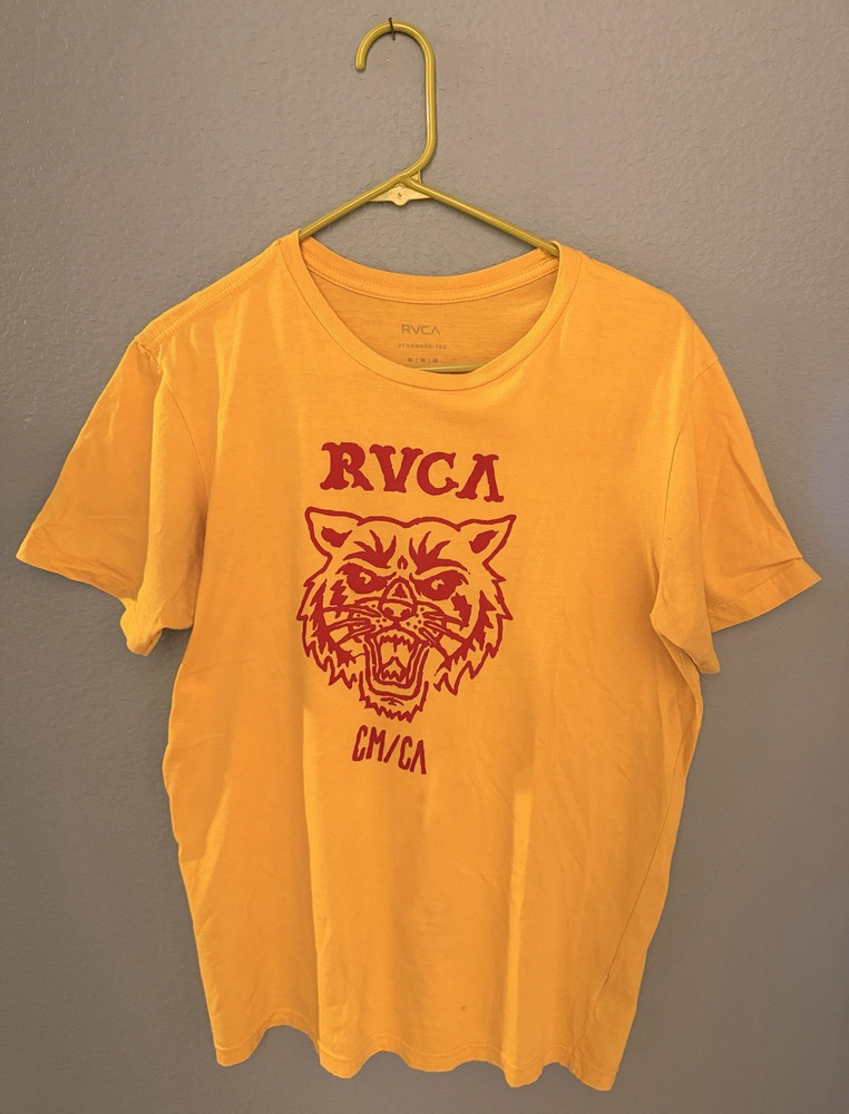 RVCA Men’s Yellow Tiger Graphic Logo Crew Neck Short Sleeve T-Shirt Size M