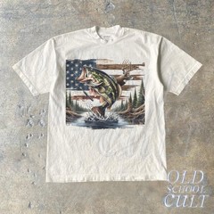 Vintage USA Bass & Deer 90s Style T-Shirt Retro Wildlife Hunter Fishing Tee