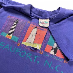 Vintage 90s Beaufort NC Lighthouses T-Shirt Purple Beach Single Stitch Small