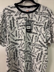 Wrangler x Hot Wheels Tee Men XL Black White All Over Print Logo Cotton