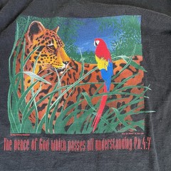 Vintage 1993 Tiger Parrot Nature Jesus T Shirt Therry Chatelian Phil. 4:7 XL