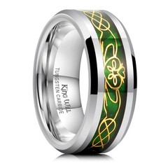 8mm Silver Claddagh Tungsten Rings, Men’s Wedding Rings Inlay Beveled Edge Ce…