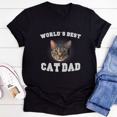 Funny World’s Best Cat Dad Tee, Custom Cat Photo Father’s Day Gift for Cat Owner