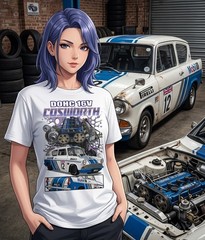 Ford Anglia 105E Cosworth T-Shirt Retro classic Racing car anime style graphic