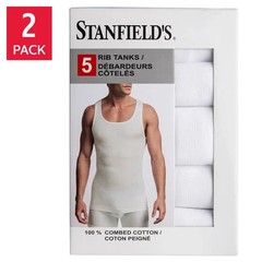 NEW 5-Pack Black White Stanfield’s Men’s Ribbed Tank S-XXL 100% Cotton FREE SHIP