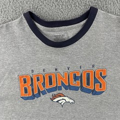 Reebok Adult Size Large Gray Ringer T Shirt NFL Denver Broncos Football Y2K Tee