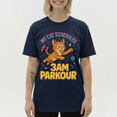 Cat Parkour 3AM T-Shirt Funny Cat Meme Schedule Midnight Humor Sarcastic Tee