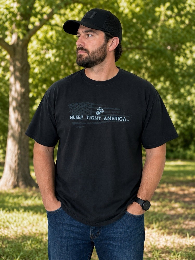 2XL USMC Sleep Tight Men’s Black Crew Neck Short Sleeve Tee Frontline Apparel