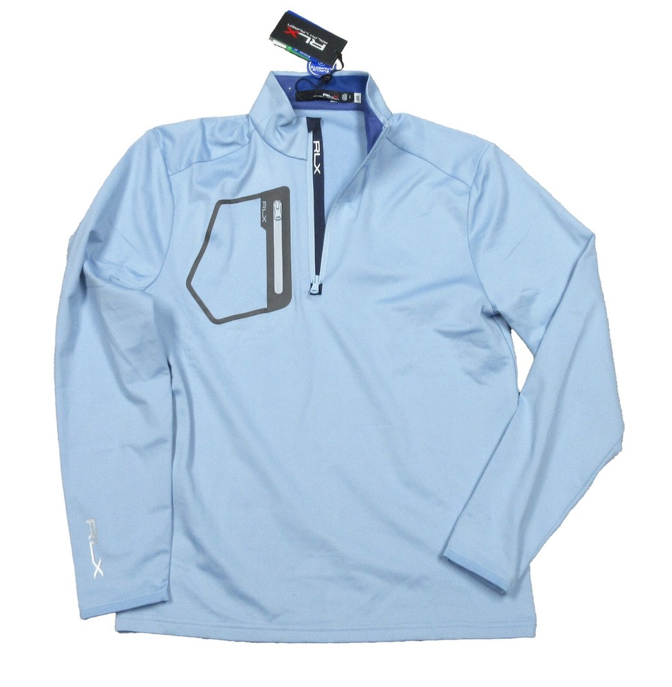 RLX Ralph Lauren Men’s Light Blue Solid 1/4 Zip Fleece Lined Pullover Shirt