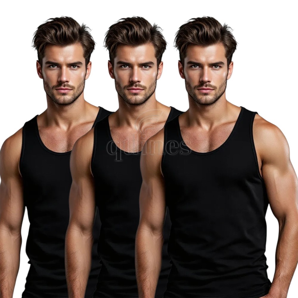 Men Black Vest 3 -6 -12 Pack Cotton Summer Tank Top Gym Plain Boys Vests S -3XL