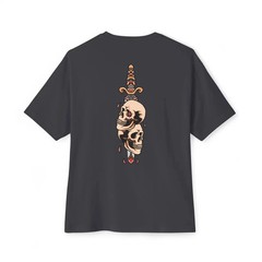 Mens Oversized T-Shirt Skull Dagger Back Print Streetwear Graphic Baggy White