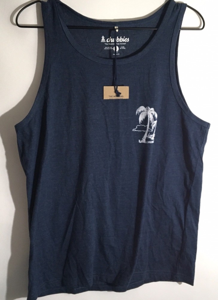 Chubbies The Relaxer Men’s Size Small Navy Blue Palm Graphic Sleeveless Tank Top