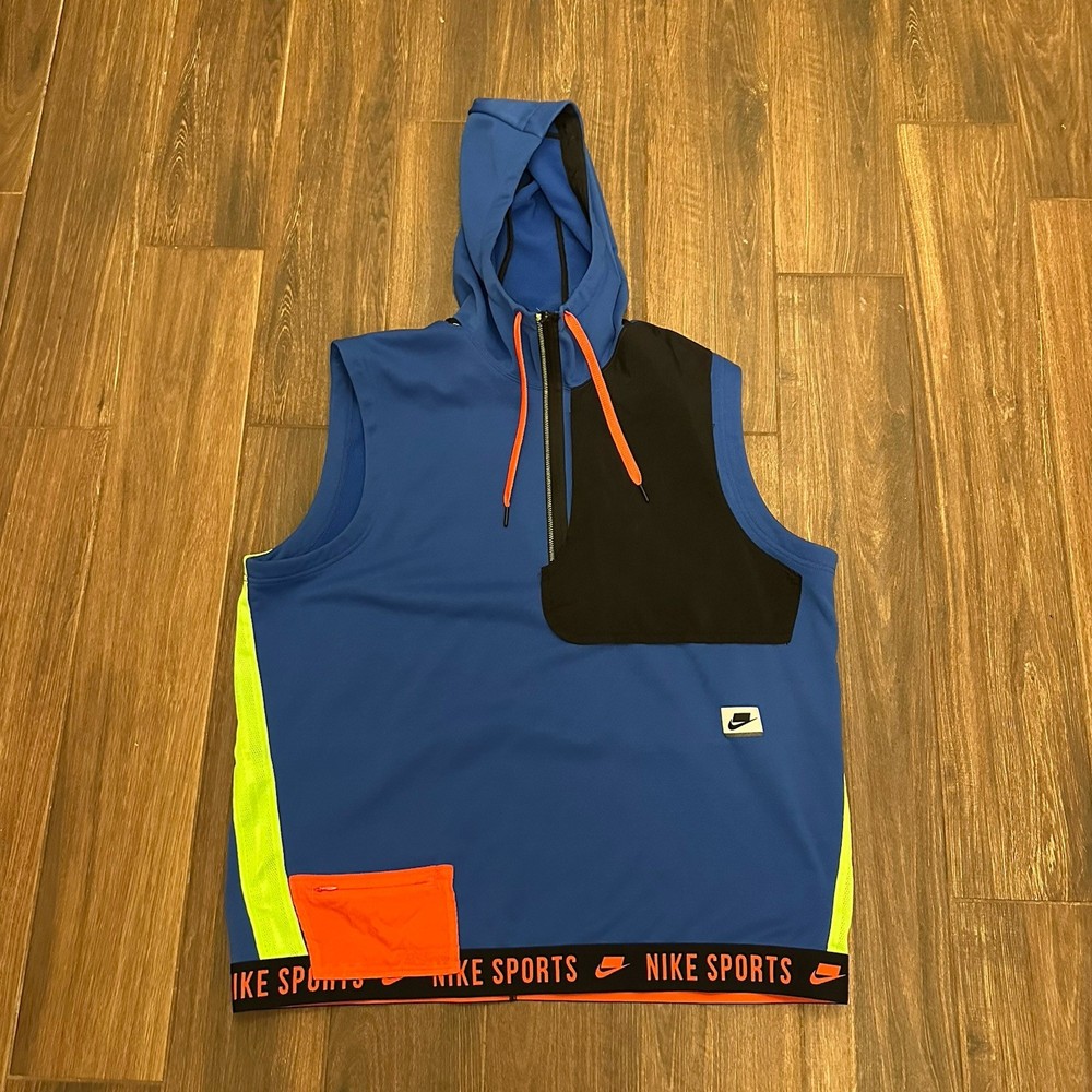Nike Therma Sleveless Hooded Training Top Mens Size XL Blue Orange CD5716-480