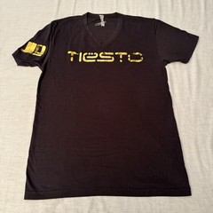 TIESTO Gold Letters V Neck T-Shirt Size S Electric Daisy Carnival J-Lo Ibiza