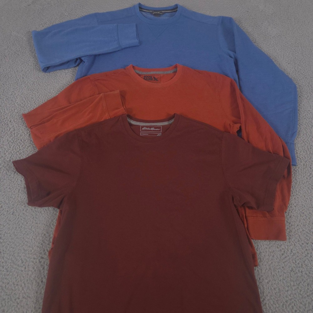 LOT OF 3 Eddie Bauer Shirt Mens M Blue Orange Burgundy Legendwash Cotton Blend