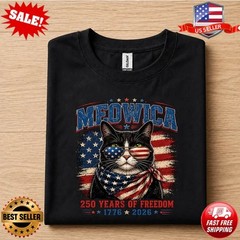 Medwica Cat 250 Years of Freedom Shirt, Patriotic Cat 1776 2026 T-Shirt S-5XL