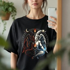 Baphomet Occult Goat Shirt | Esoteric Duality Symbol Tee | Gothic Ritual Graphic