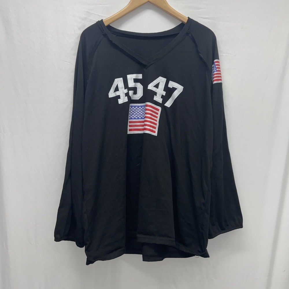 Donald Trump 3/4 Sleeve V Neck Shirt 45/47 American Flag XXL L15