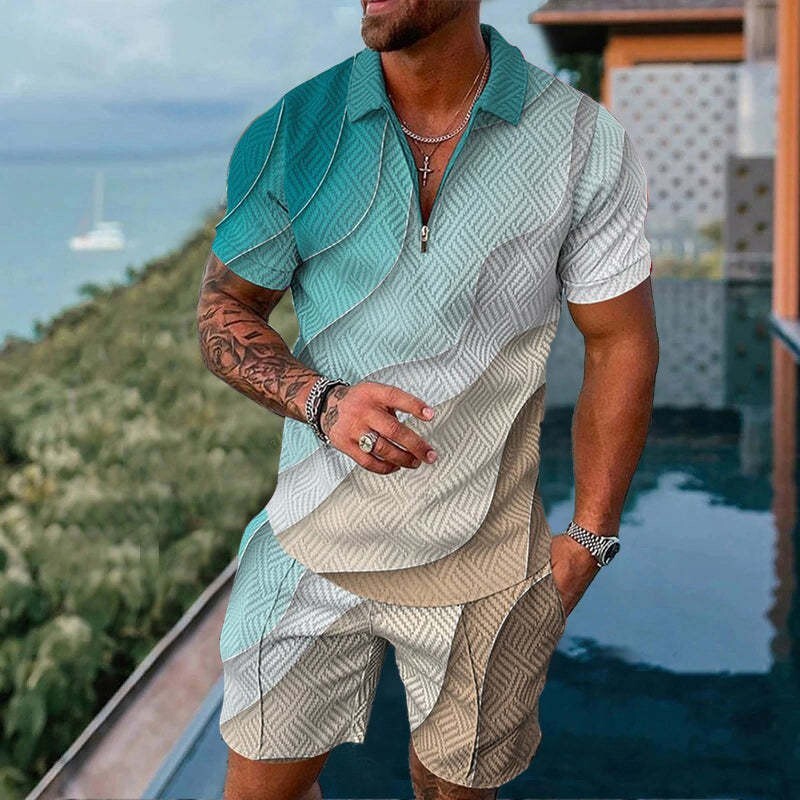 2-Piece Set Men’s Sweatsuit Short Sleeve T Shirts & Shorts Set Summer-Outfit US
