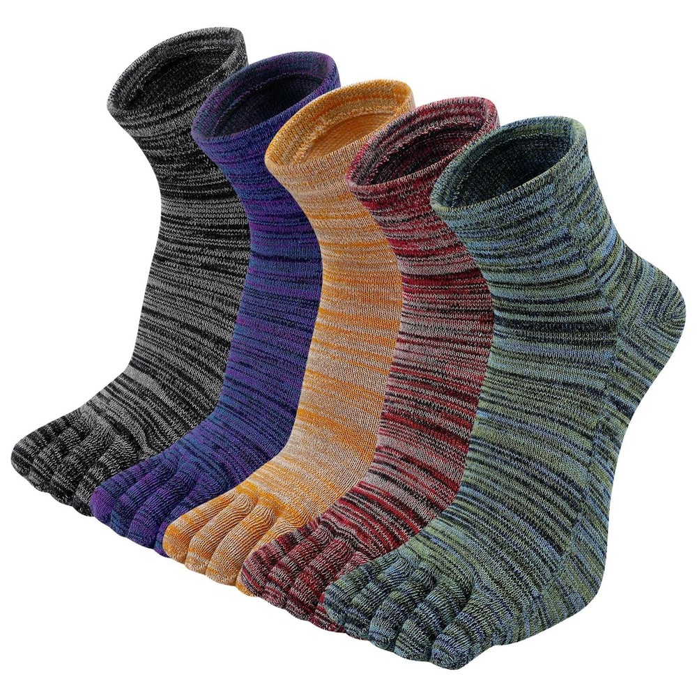 5 Pairs Toe Socks Mens Five Finger Striped Running Athletic Cotton Ankle Sox
