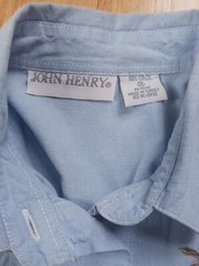 Vintage John Henry Flower Embroidered T-Shirt Button Up Size Medium Light Blue