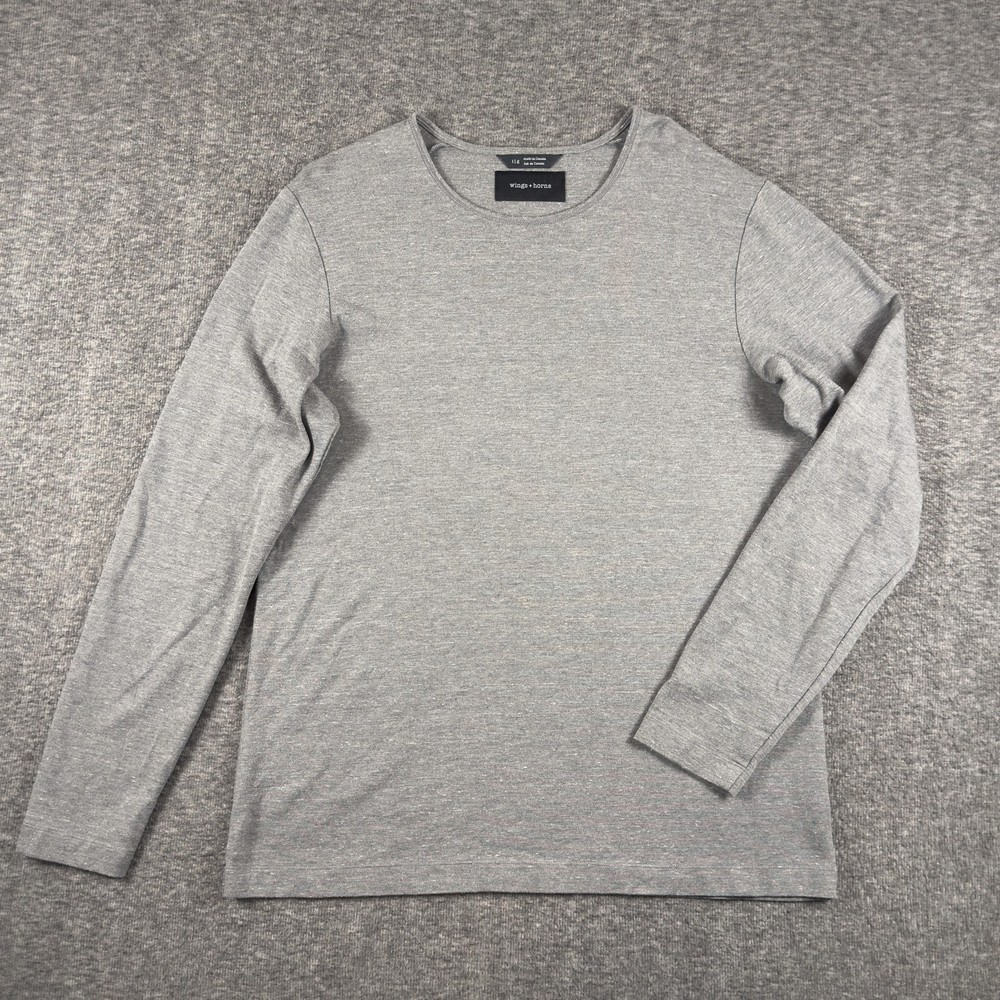 Wings+horns Crewneck Shirt Mens Large Gray Rayon Blend Long Sleeve