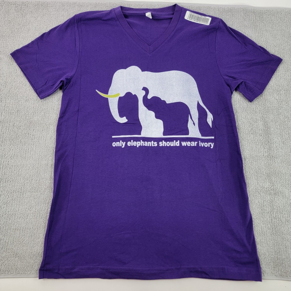 Only Elephants Should Wear Ivory Adult T-Shirt Size Medium Purple V-Neck NEW