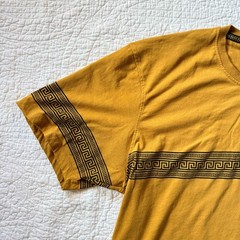 Casa Moda Couture Mustard Yellow Greek Geometric Stripe Pattern T-Shirt Mens 2XL
