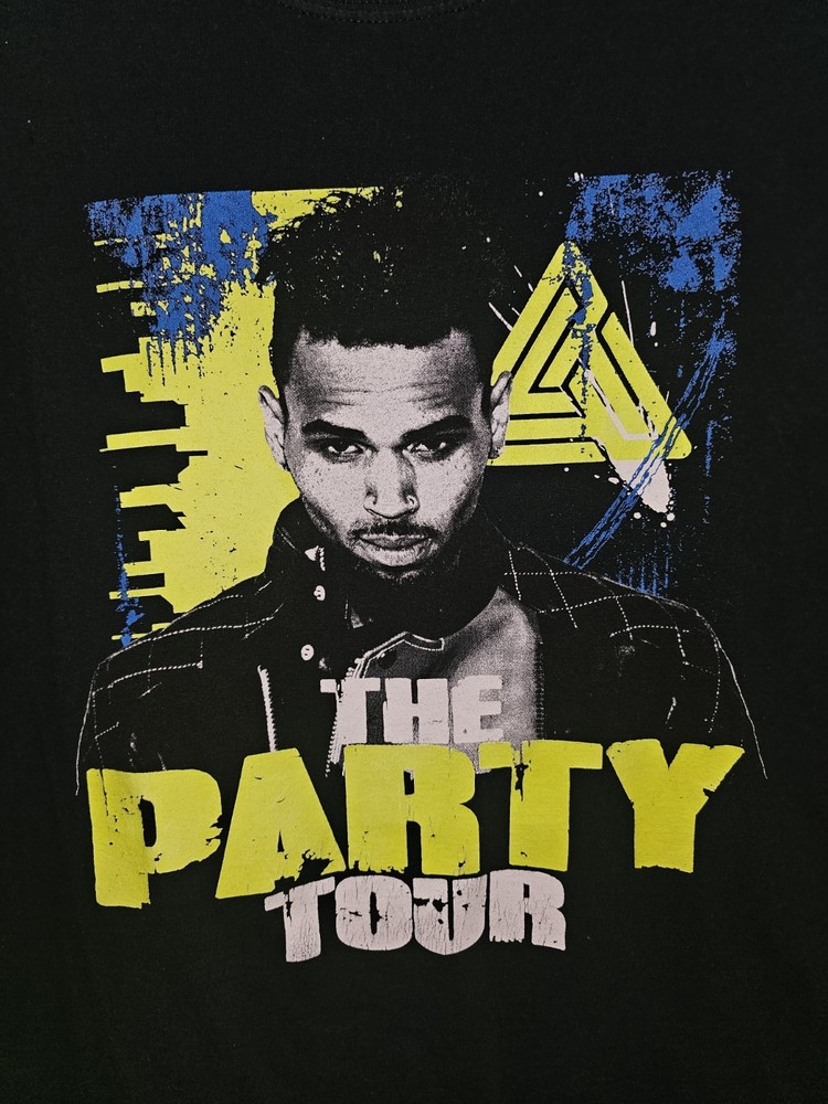 Chris Brown The Party Tour 2017 Large Mens Black Double-sided Graphic Logo Tee