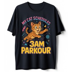Cat Parkour 3AM T-Shirt Funny Cat Meme Schedule Midnight Humor Sarcastic Tee