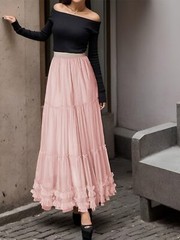 Tulle Skirts for Women Long Pleated Maxi Skirt High Elastic Waist A Line Full…