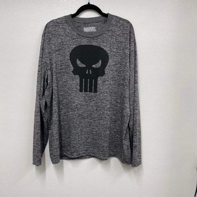 Marvel Punisher Skull Long Sleeve Performance Shirt Gray Heather Mens XL