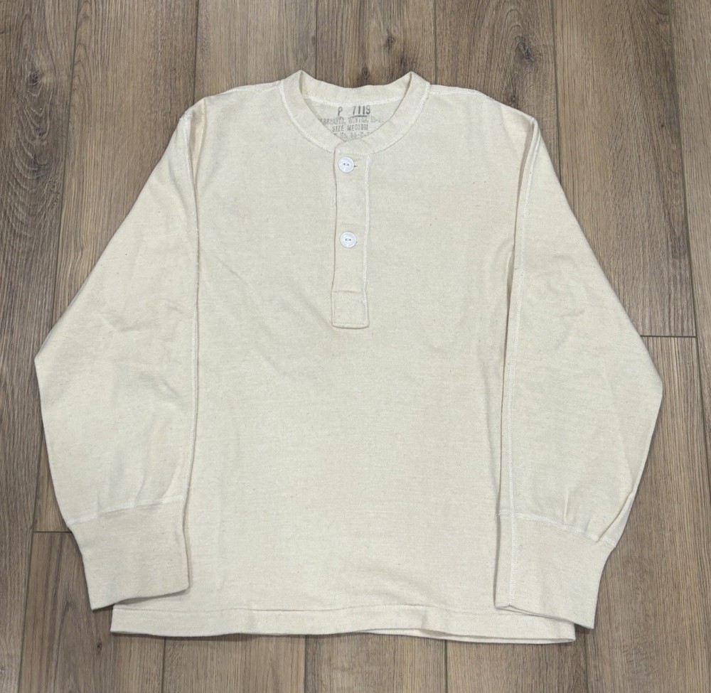 Vintage 50s Military Henley Shirt Sz M Wool Thermal Winter Workwear Uniform M-50