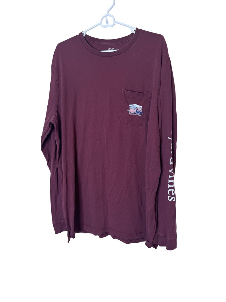 Vineyard Vines Shirt Mens XLT Red Long Sleeve Tailgate Whale Graphic Pocket Tee