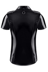 Men’s Black Shiny PVC Shirt Slim Fit Snap Button Stand Collar Top