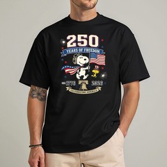 250 Years Of Freedom, Snoopy American Flag Patriotic Gift T-Shirt S-2XL