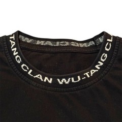 Wu-Wear Wu-Tang Clan Shirt Medium Black Embroidered Spellout Ribbed Collar Logo
