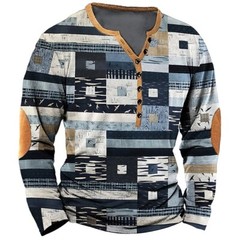 Camiseta Vintage Para Hombre De Algodón De ImitacióN Línea Geométrica Estampado