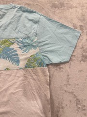 Hinano Tahiti Shirt Mens Large Blue White Tropical Leaf Pattern Pocket Hawaiian