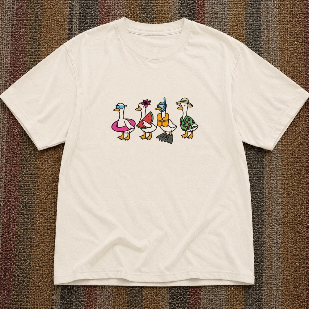 Graphic Tee with Summer Colorful Duck White T-Shirt