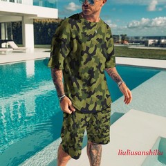 Mens Summer Short Sleeve T-Shirts and Shorts Sweatsuit Set Outfit 2-Piece Set