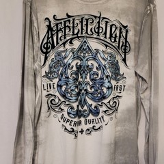 Affliction Men’s Silver Bleach Brush Wash Black Flocked Logo T Shirt Size M