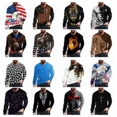 T-Shirt Men Vintage Graphic Yellow Brown Long Sleeve Fashion Tee Dress T Shirt