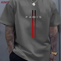 Summer Men’s T-shirt Top Casual Loose Fit Oversized T-shirt PARI Letter Pattern