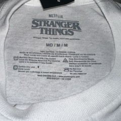 NWT Stranger Things Shirt Mens Sz M White Long Sleeve Hot Topic Hawkins Indiana