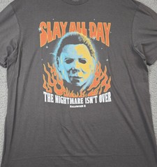 HALLOWEEN 2 MICHAEL MEYERS SHIRT LARGE GRAY ORANGE MOVIE CASUAL HORROR NWT
