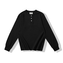 Mens Basic Style Heavyweight Solid Color Long Sleeve Henry Collar Casual T-shirt