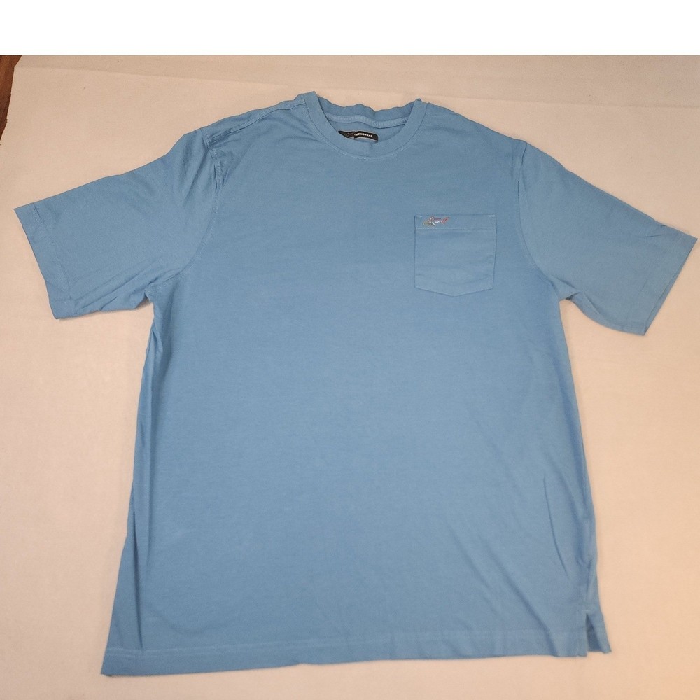 Greg Norman Pocket Tee Mens XL Blue Excellent Play Dry Shark Logo Golf Shirt