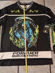 Broken Promises Grim Reaper Hockey Jersey Shirt Black Flame Graphic Men’s Small