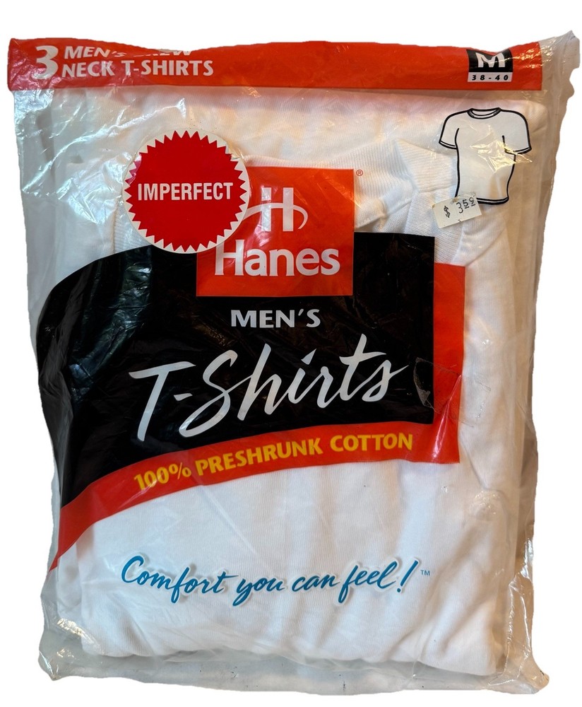 Vintage 1997 Hanes Men’s Comfort Medium 3 Pack Crew Neck White Imperfect New